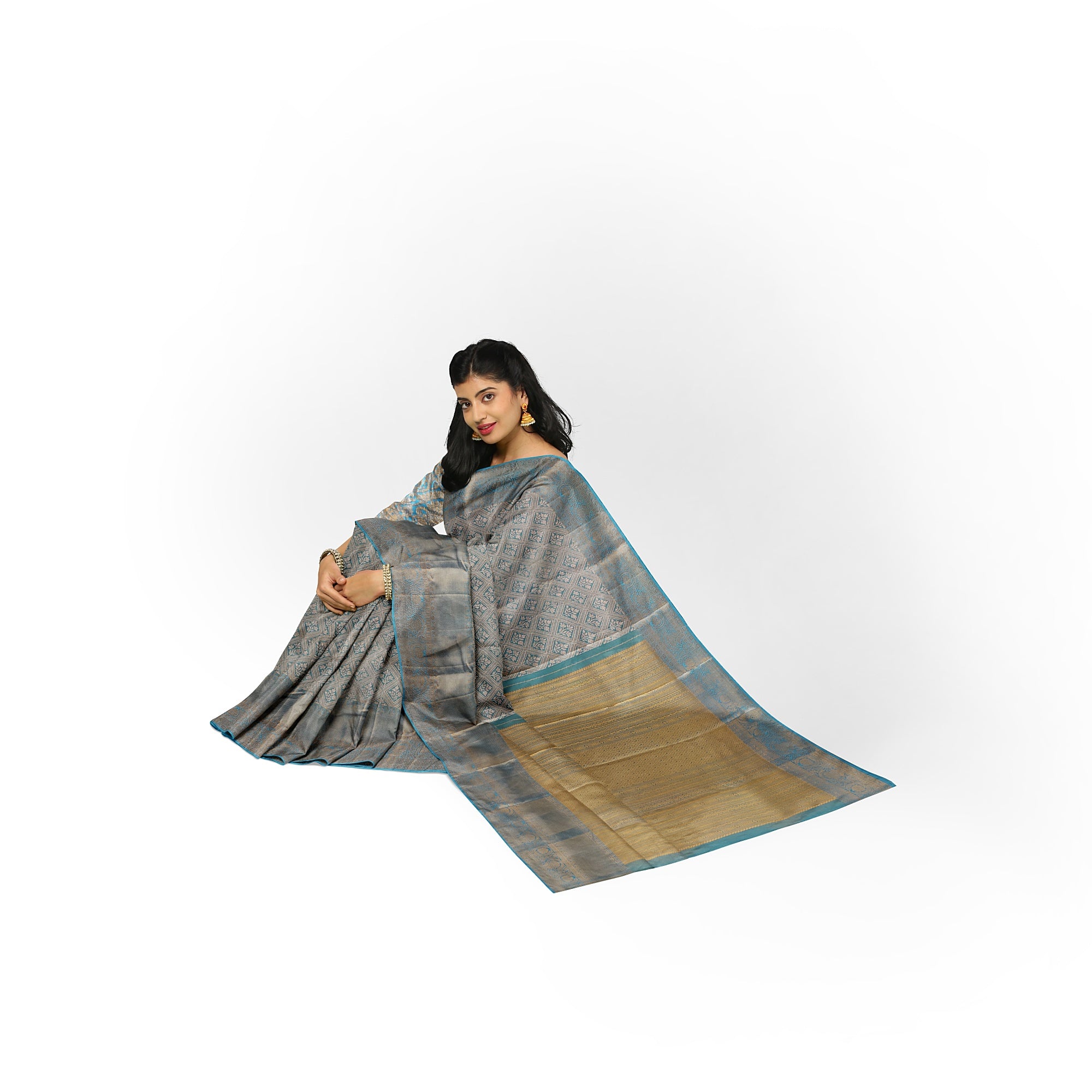 Blue Tissue Silk Saree with Gold Double Shade – Grand Traditional Look