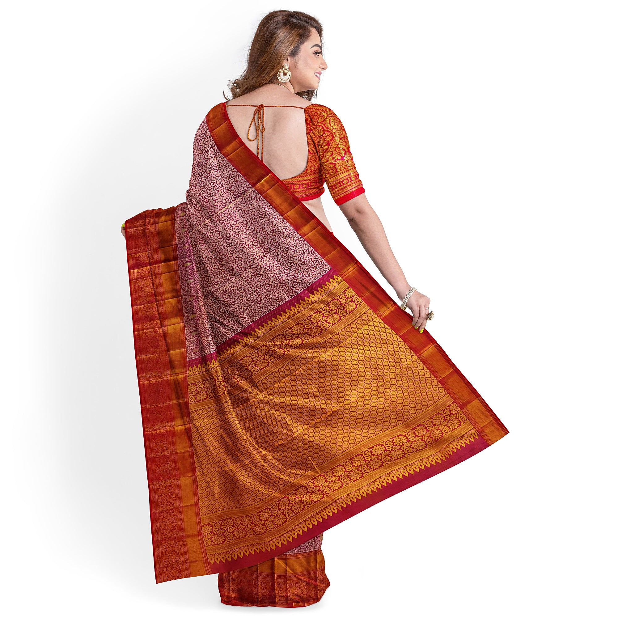 Pink and Magenta Traditional Tissue Saree with Floral Work – Timeless Elegance