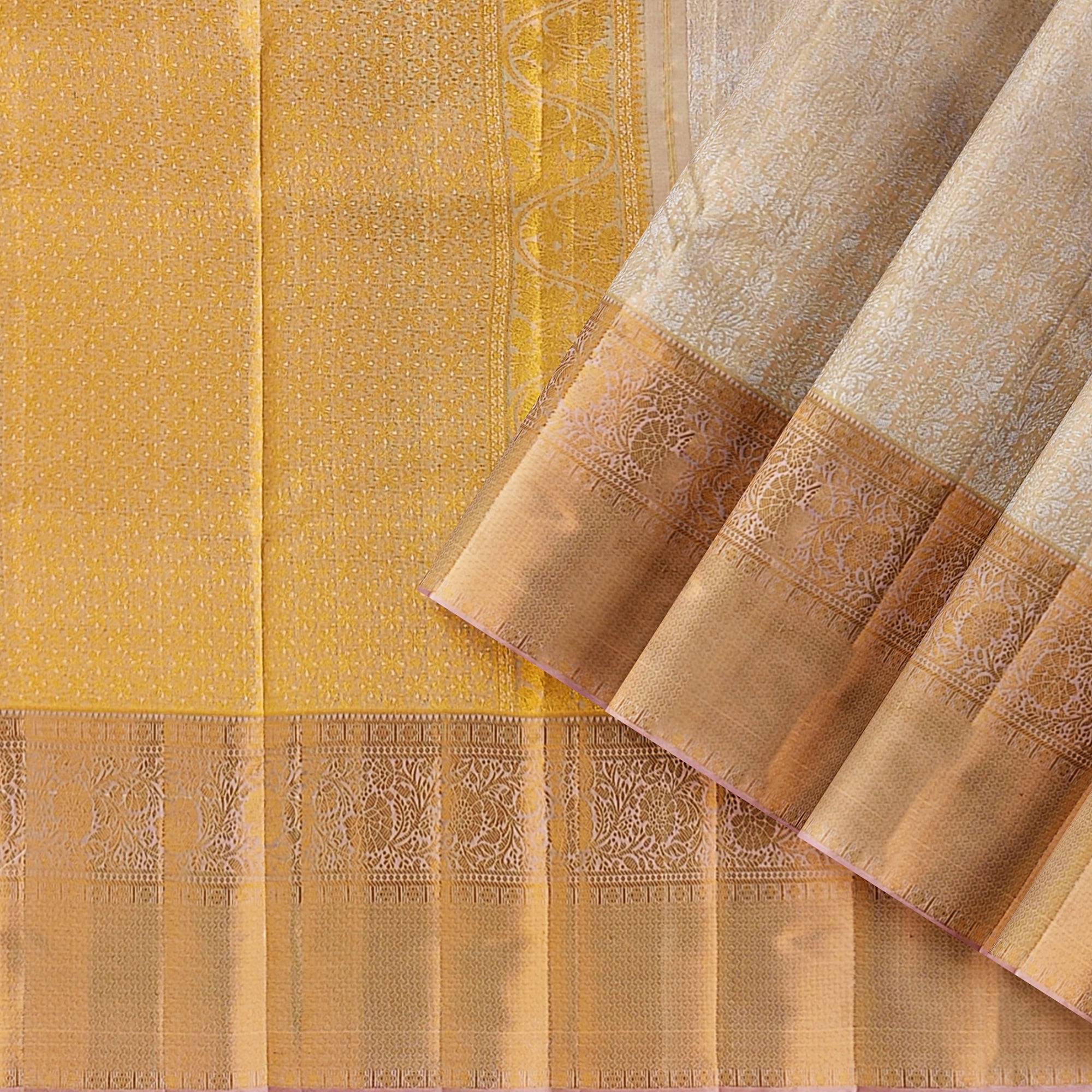 Cream Wedding Saree with Gold Zari Work – A Classic Bridal Beauty