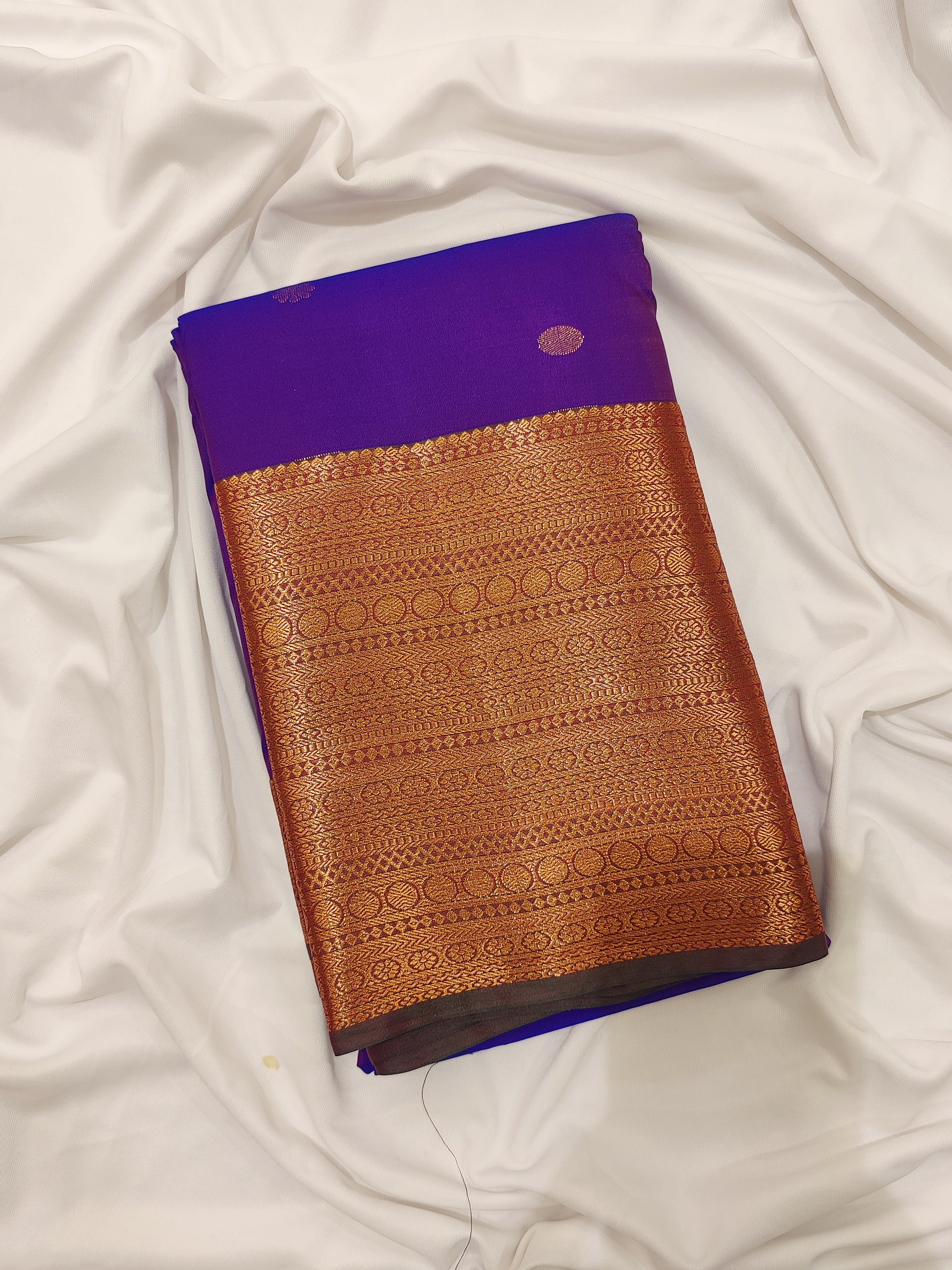 "Purple Butta Semi Silk Saree with Dark Green Border – Elegant Semi Silk Sarees Online" - New Sudarshan Silks`