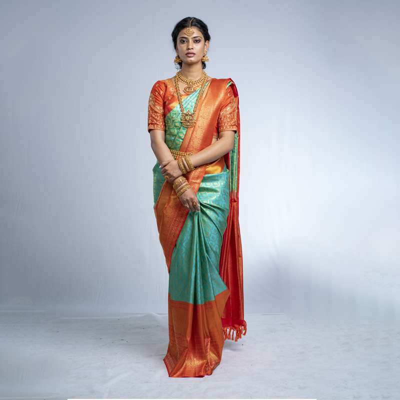 Buy BlueBronze Orange Pure Plain With Contrast Pallu Cotton Linen Saree-UNM72859  Online at Unnatisilks.com|UNM72859