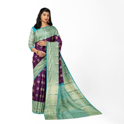 Light Green & Purple Banarasi Soft Silk Saree With Weaving Work